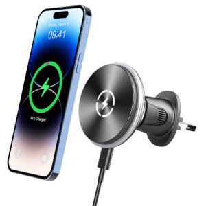 Magnetic Wireless Car Charger 15W Fast Charging 360° Adjustable Mount Built-in iPhone Magnet Stable for Bumpy Roads Air Vent Dashboard Holder​