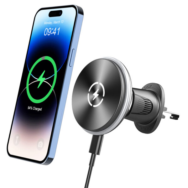 Magnetic Wireless Car Charger 15W Fast Charging 360° Adjustable Mount Built-in iPhone Magnet Stable for Bumpy Roads Air Vent Dashboard Holder​