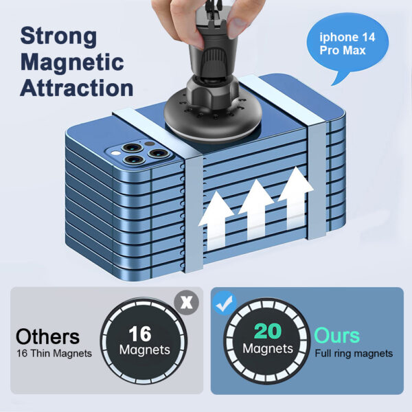 Magnetic Wireless Car Charger 15W Fast Charging 360° Adjustable Mount Built-in iPhone Magnet Stable for Bumpy Roads Air Vent Dashboard Holder​ - Image 4